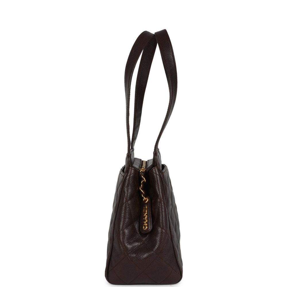 Vintage Chanel Mini Shopper Shoulder Bag Brown Caviar Gold Hardware - Image 3