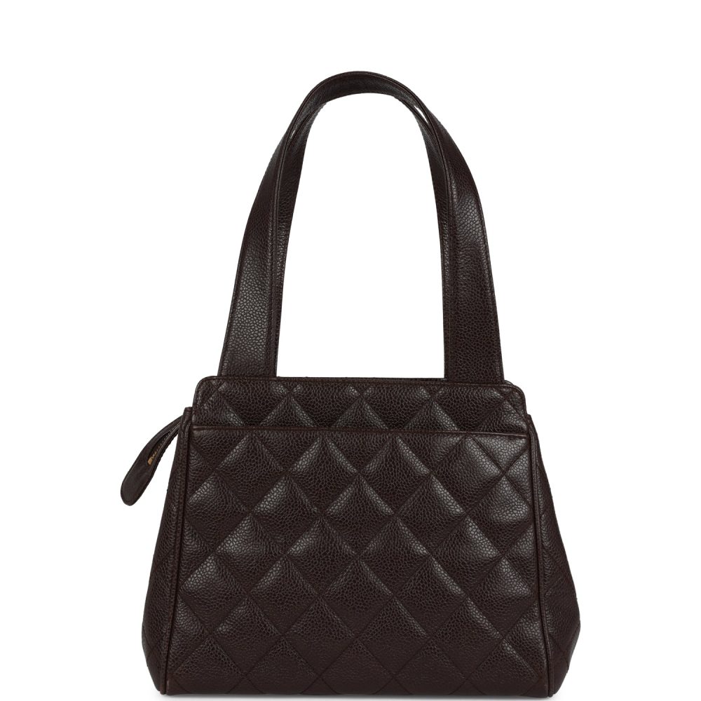 Vintage Chanel Mini Shopper Shoulder Bag Brown Caviar Gold Hardware - Image 4