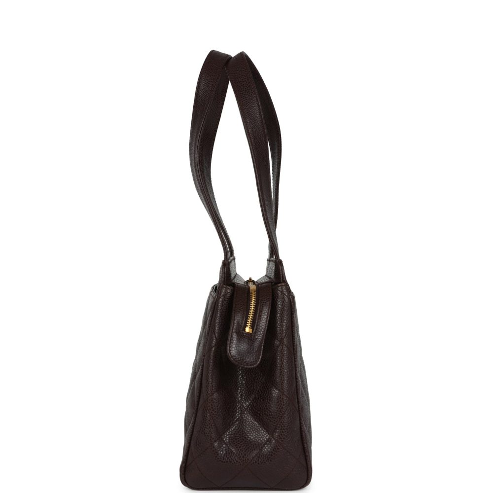 Vintage Chanel Mini Shopper Shoulder Bag Brown Caviar Gold Hardware - Image 6