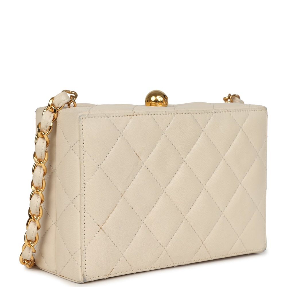Vintage Chanel Box Clutch Bag Beige Lambskin Gold Hardware - Image 2