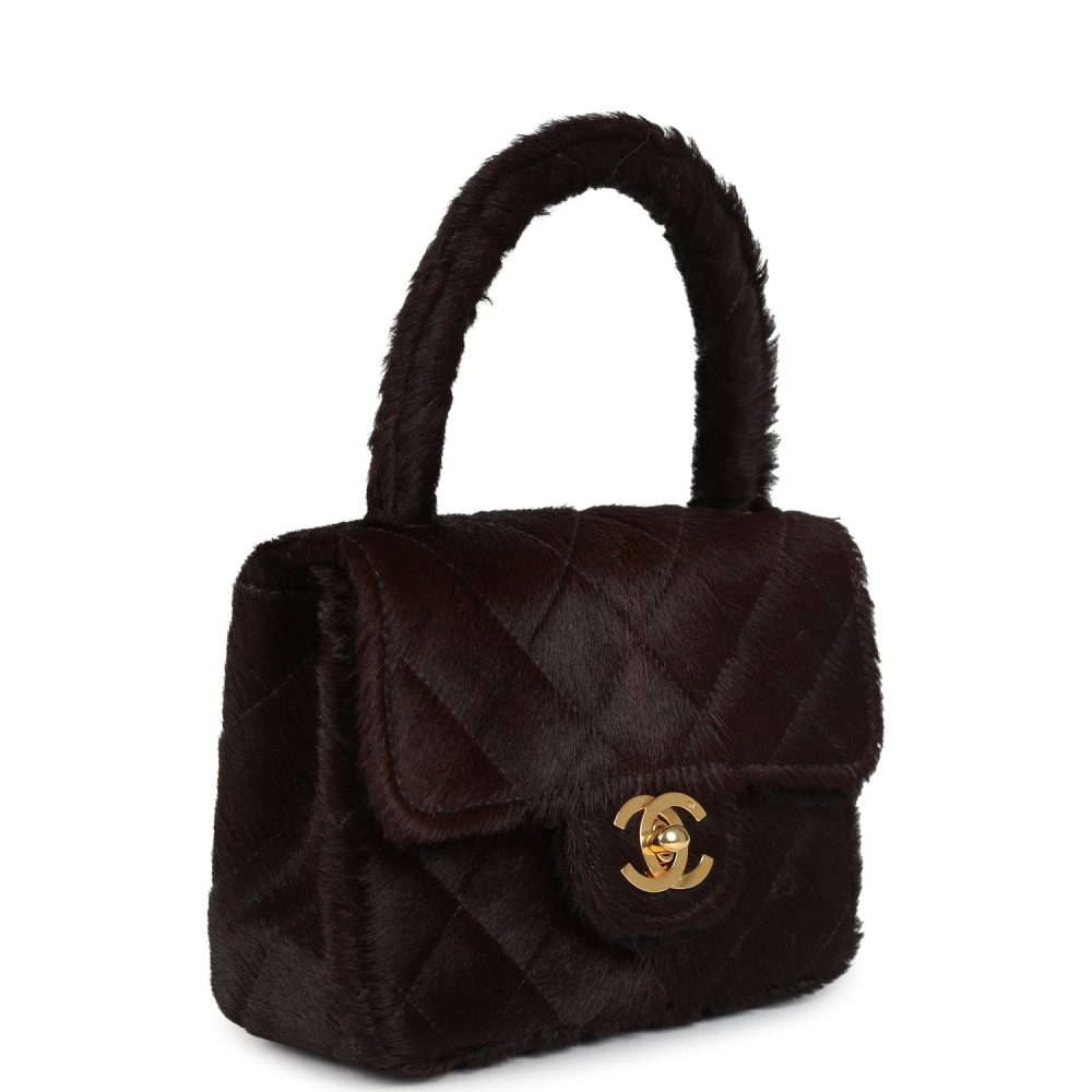 Vintage Chanel Micro Kelly Child Dark Brown Pony Hair Gold Hardware - Image 2