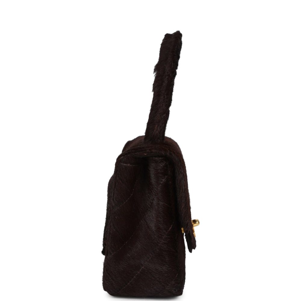 Vintage Chanel Micro Kelly Child Dark Brown Pony Hair Gold Hardware - Image 3