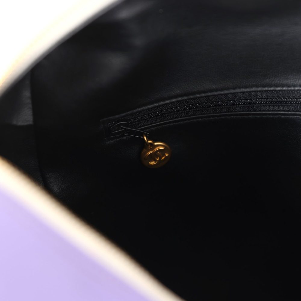 Vintage Chanel Large Logo Boston Bag Light Purple and White Lambskin Gold Hardware - Image 9