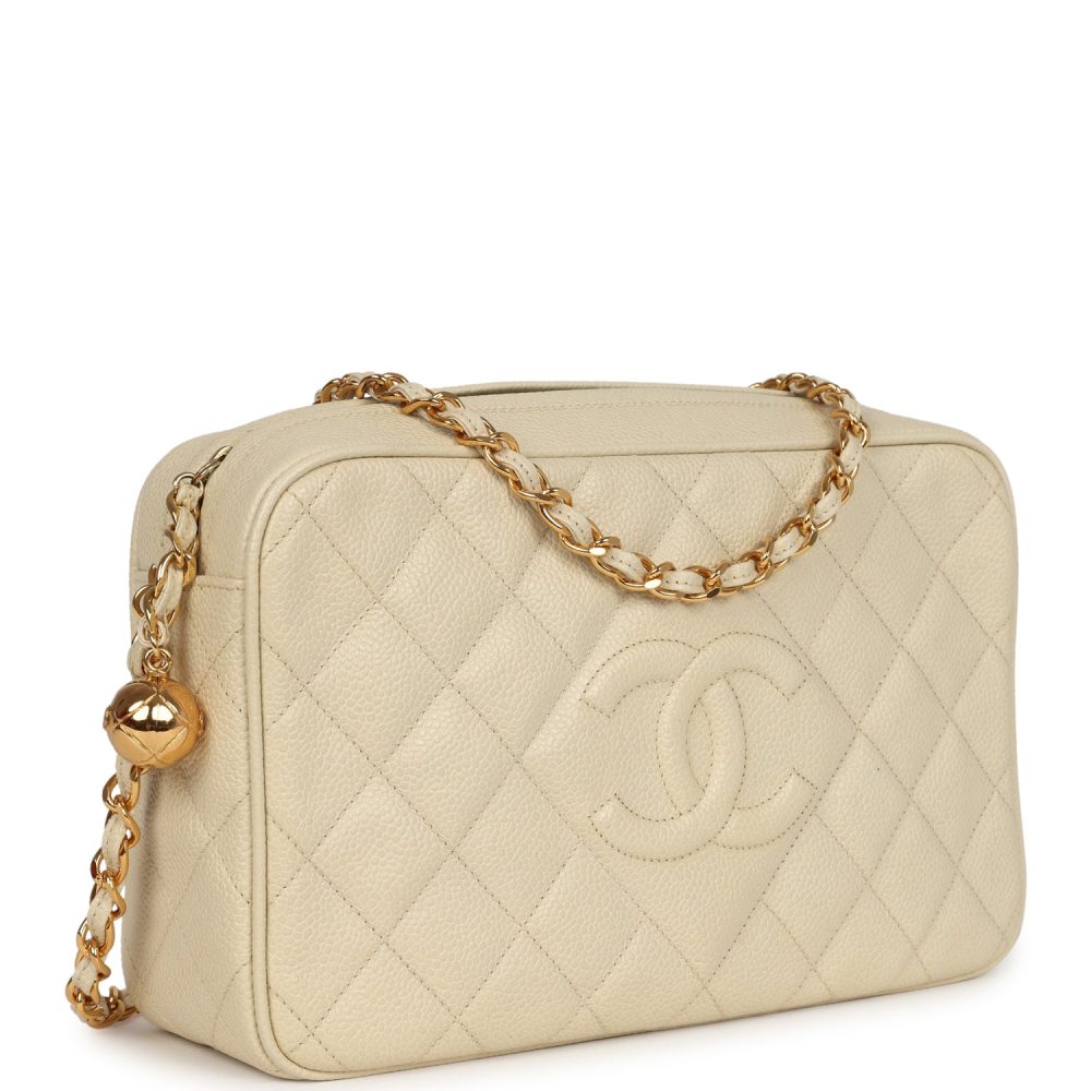 Vintage Chanel Medium Camera Bag Light Beige Caviar Gold Hardware - Image 2