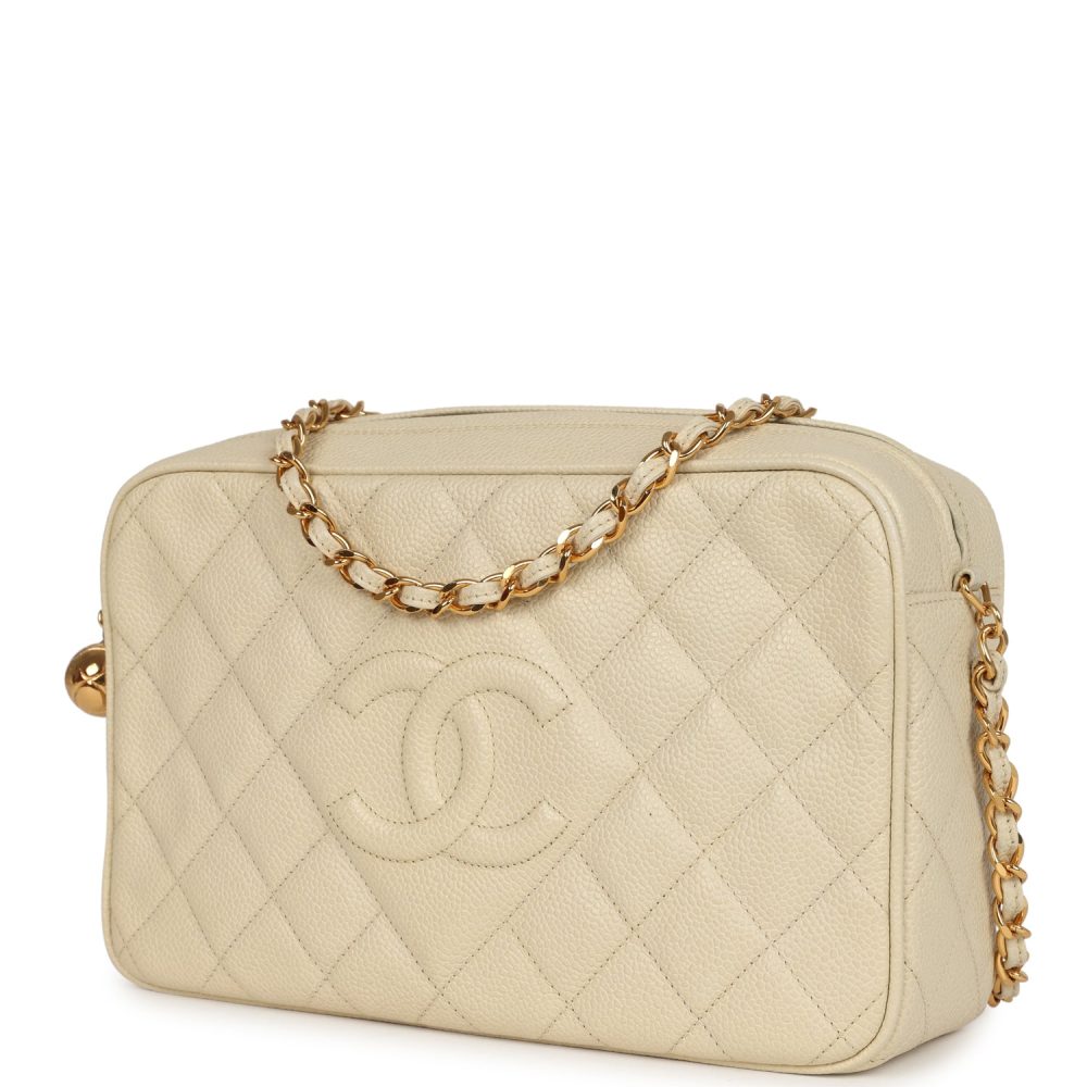 Vintage Chanel Medium Camera Bag Light Beige Caviar Gold Hardware - Image 5