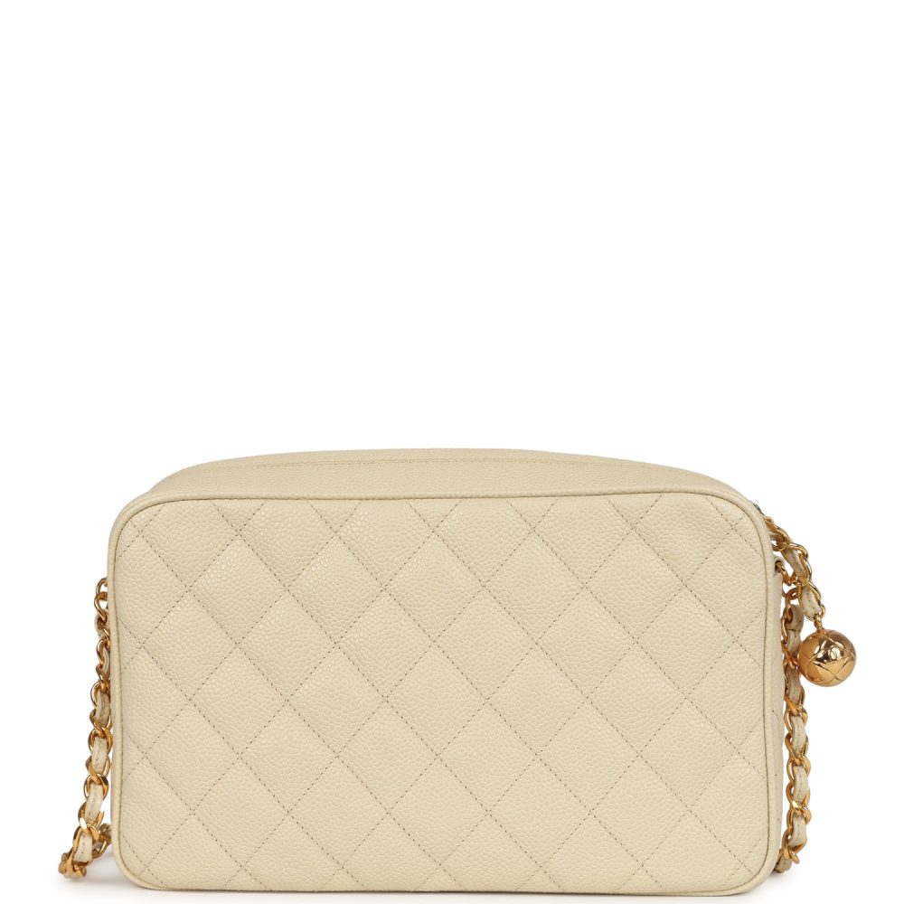 Vintage Chanel Medium Camera Bag Light Beige Caviar Gold Hardware - Image 4