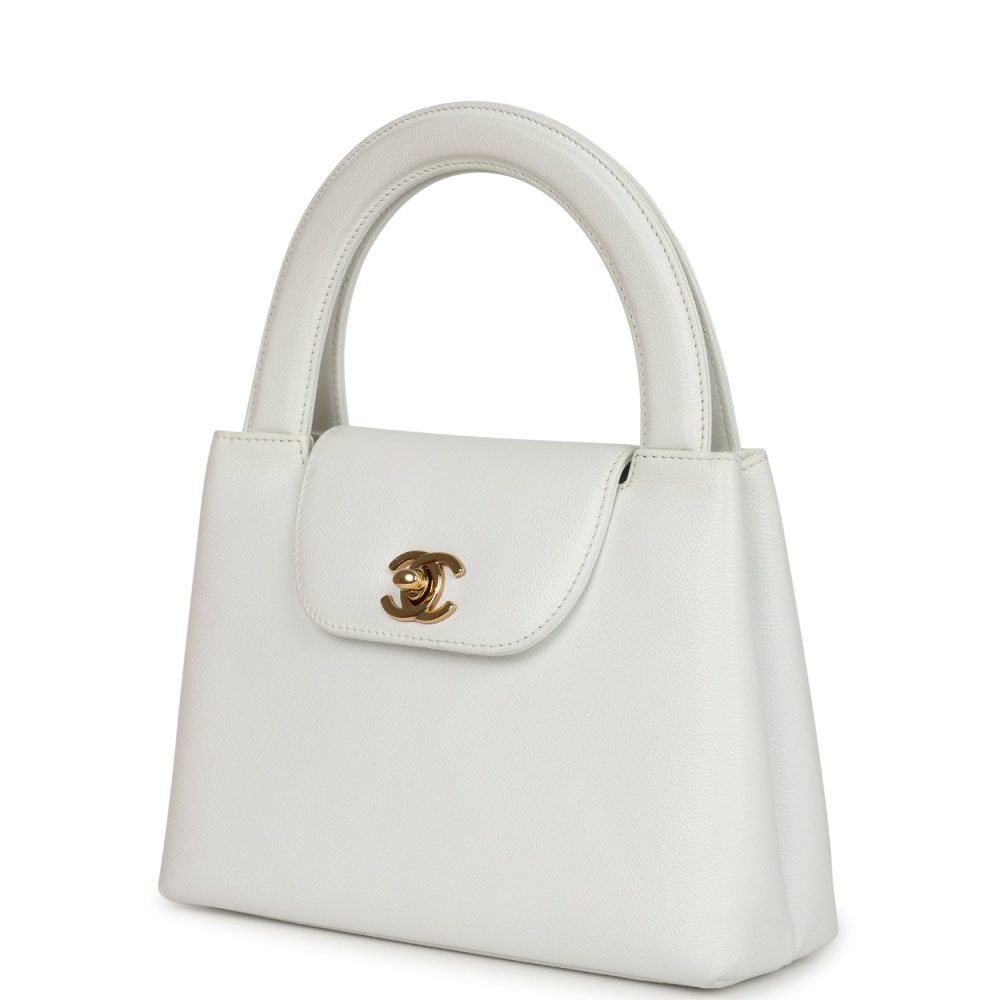 Vintage Chanel Small Kelly White Caviar Gold Hardware - Image 5
