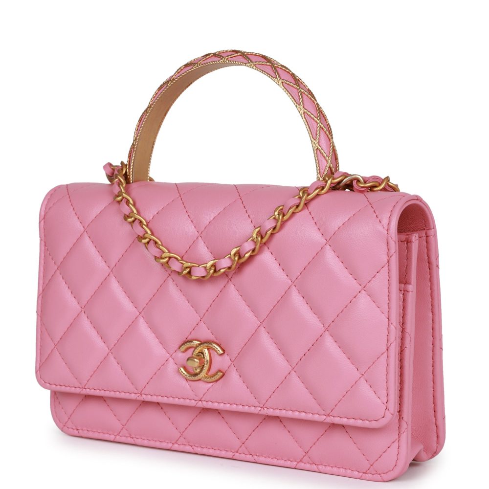 Chanel Wallet on Chain WOC Top Handle Pink Lambskin Gold Hardware - Image 5