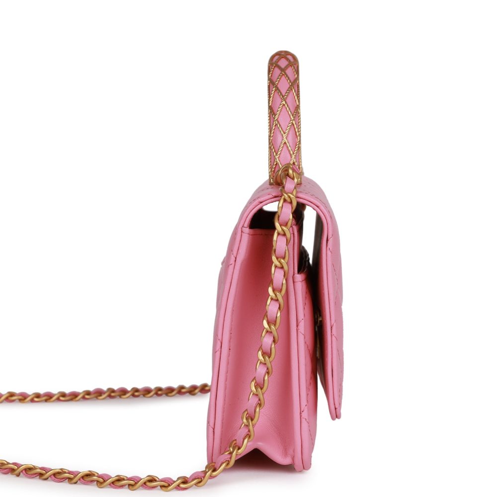 Chanel Wallet on Chain WOC Top Handle Pink Lambskin Gold Hardware - Image 3