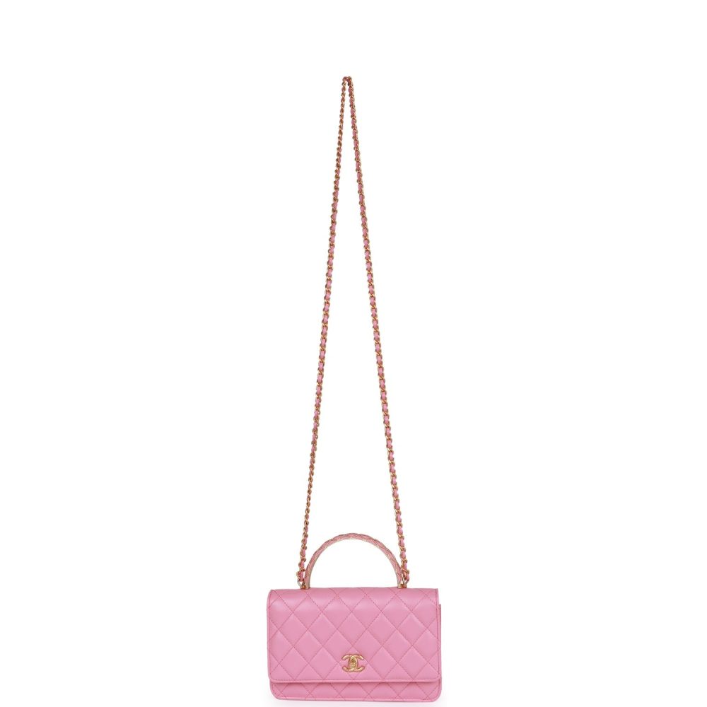 Chanel Wallet on Chain WOC Top Handle Pink Lambskin Gold Hardware - Image 7