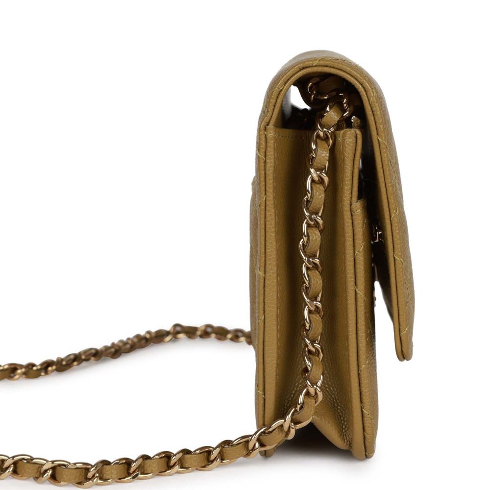 Chanel Wallet on Chain WOC Olive Green Caviar Light Gold Hardware - Image 3