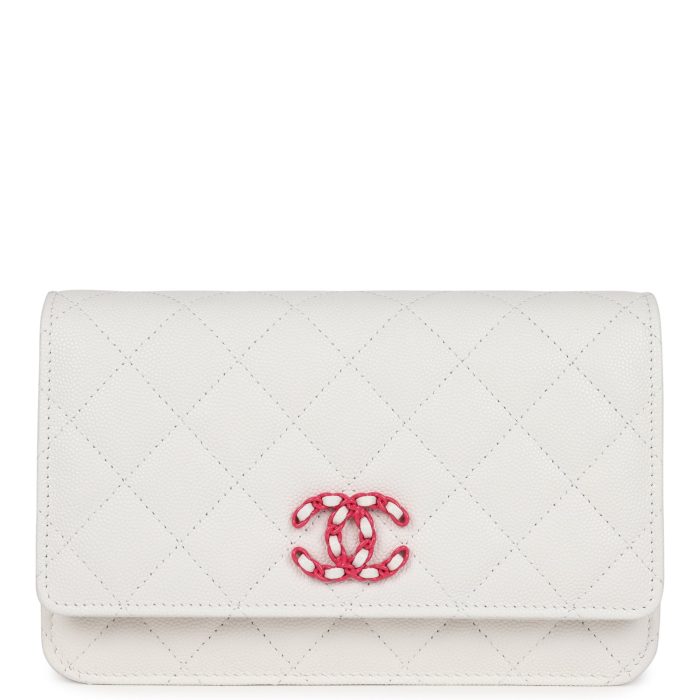 Chanel Wallet On Chain WOC White Caviar Pink and Silver Hardware