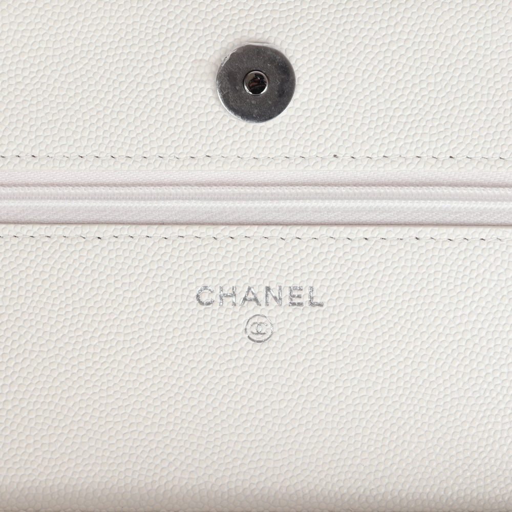 Chanel Wallet On Chain WOC White Caviar Pink and Silver Hardware - Image 8