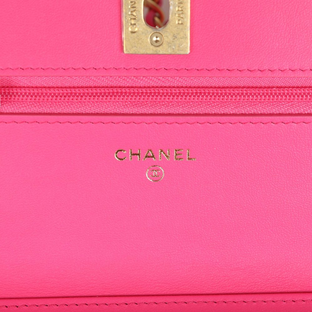 Chanel Wallet on Chain WOC Fuchsia Caviar Antique Gold Hardware - Image 12