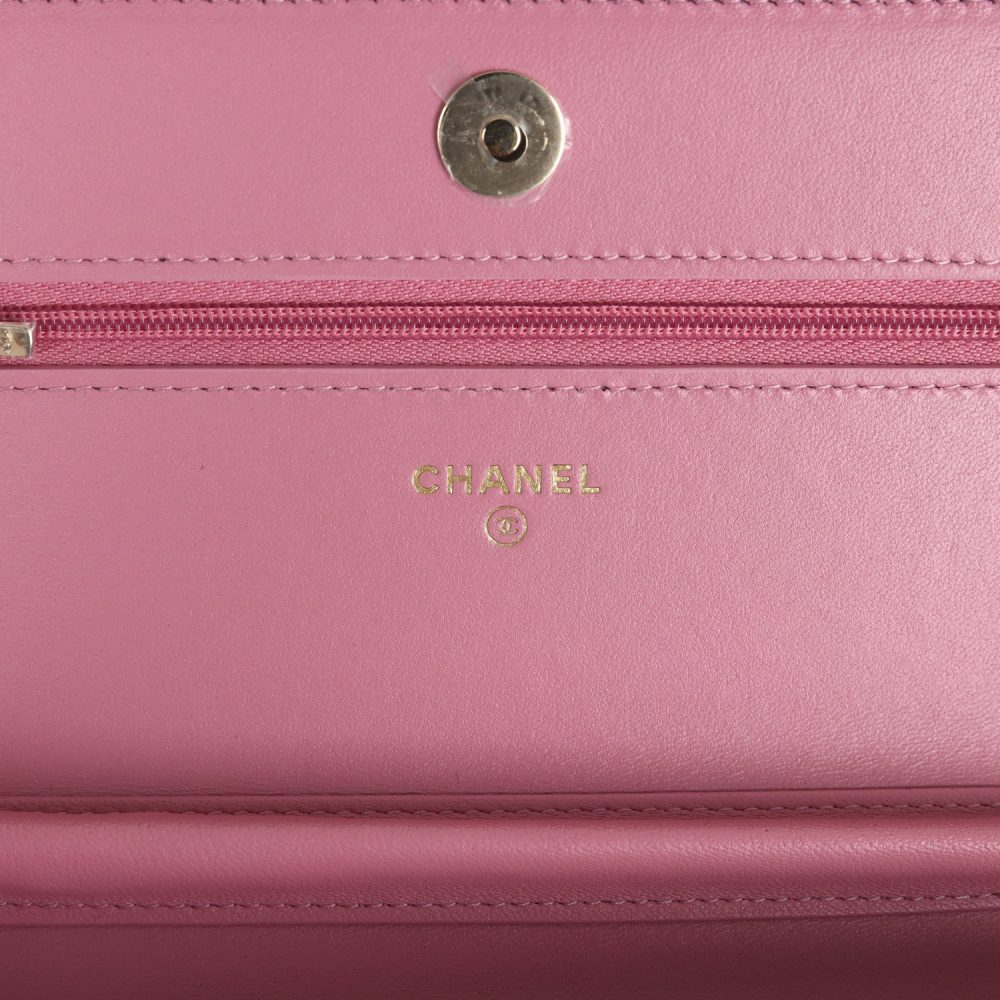 Chanel Wallet On Chain WOC Pink Multicolored Tweed Gold Hardware - Image 8