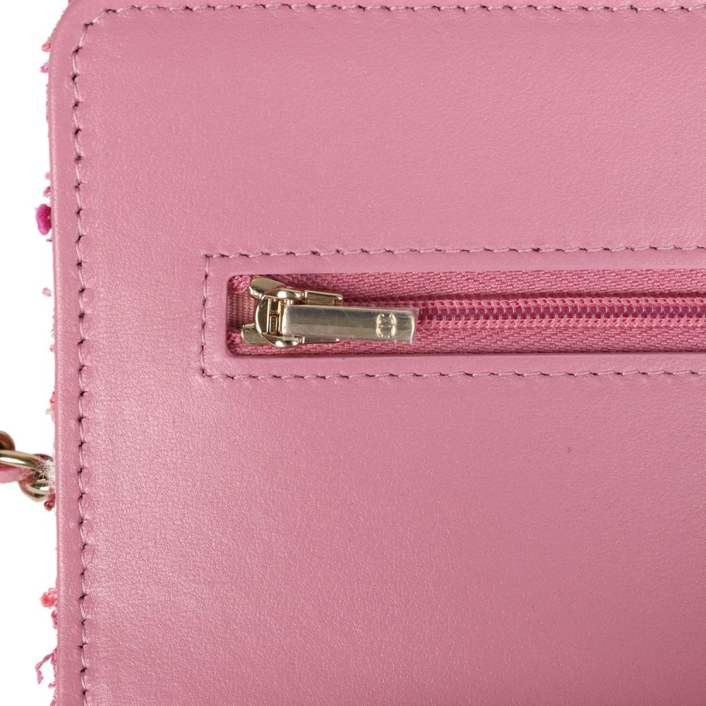 Chanel Wallet On Chain WOC Pink Multicolored Tweed Gold Hardware - Image 9