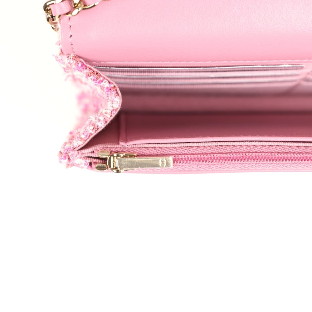 Chanel Wallet On Chain WOC Pink Multicolored Tweed Gold Hardware - Image 11