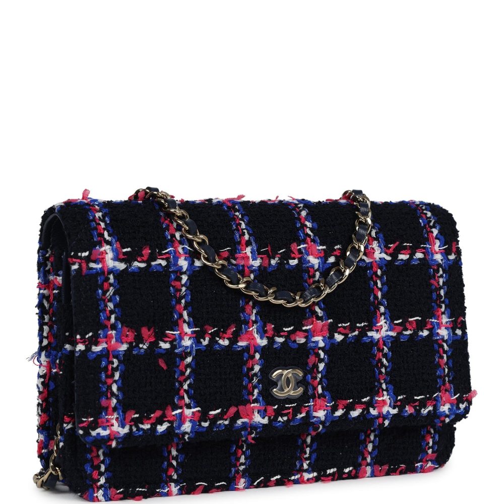 Chanel Wallet On Chain WOC Navy Multicolored Tweed Gold Hardware - Image 2