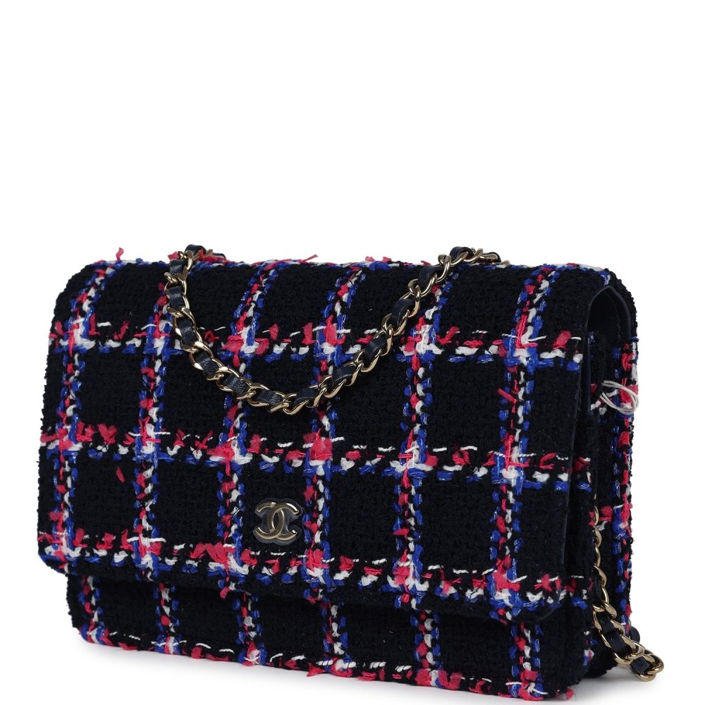Chanel Wallet On Chain WOC Navy Multicolored Tweed Gold Hardware - Image 5