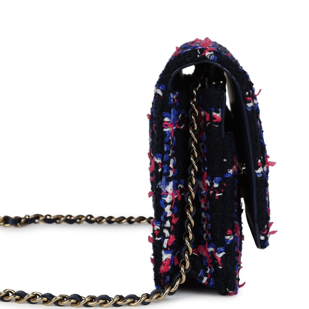 Chanel Wallet On Chain WOC Navy Multicolored Tweed Gold Hardware - Image 3