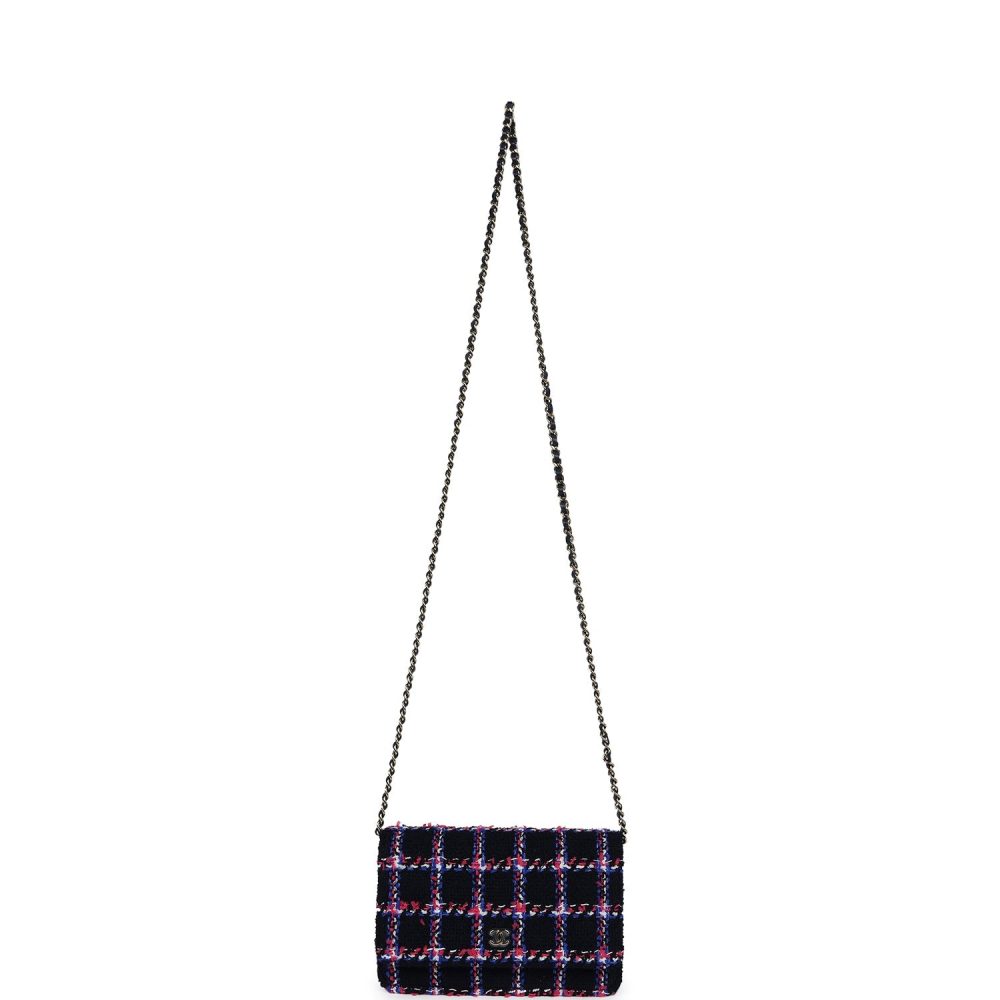 Chanel Wallet On Chain WOC Navy Multicolored Tweed Gold Hardware - Image 7