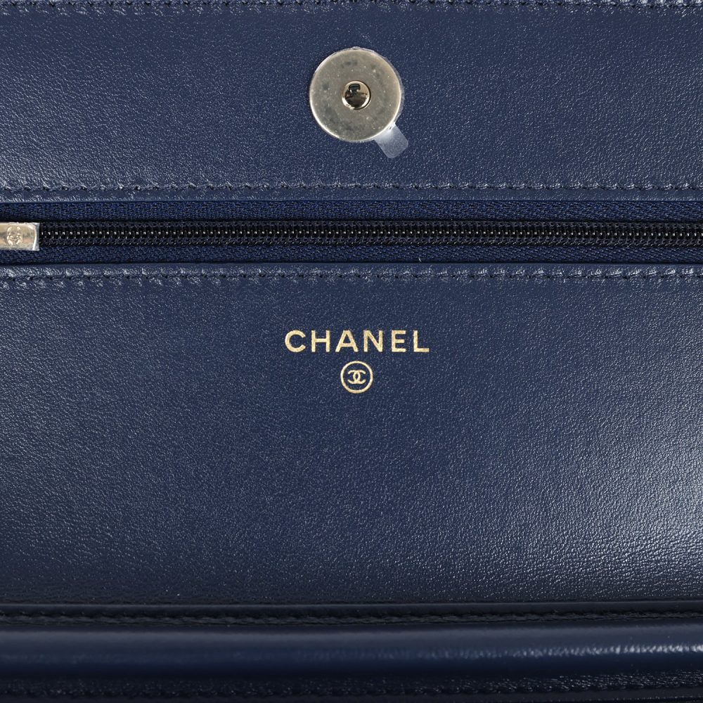 Chanel Wallet On Chain WOC Navy Multicolored Tweed Gold Hardware - Image 8