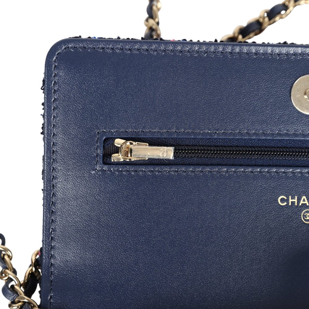 Chanel Wallet On Chain WOC Navy Multicolored Tweed Gold Hardware - Image 9