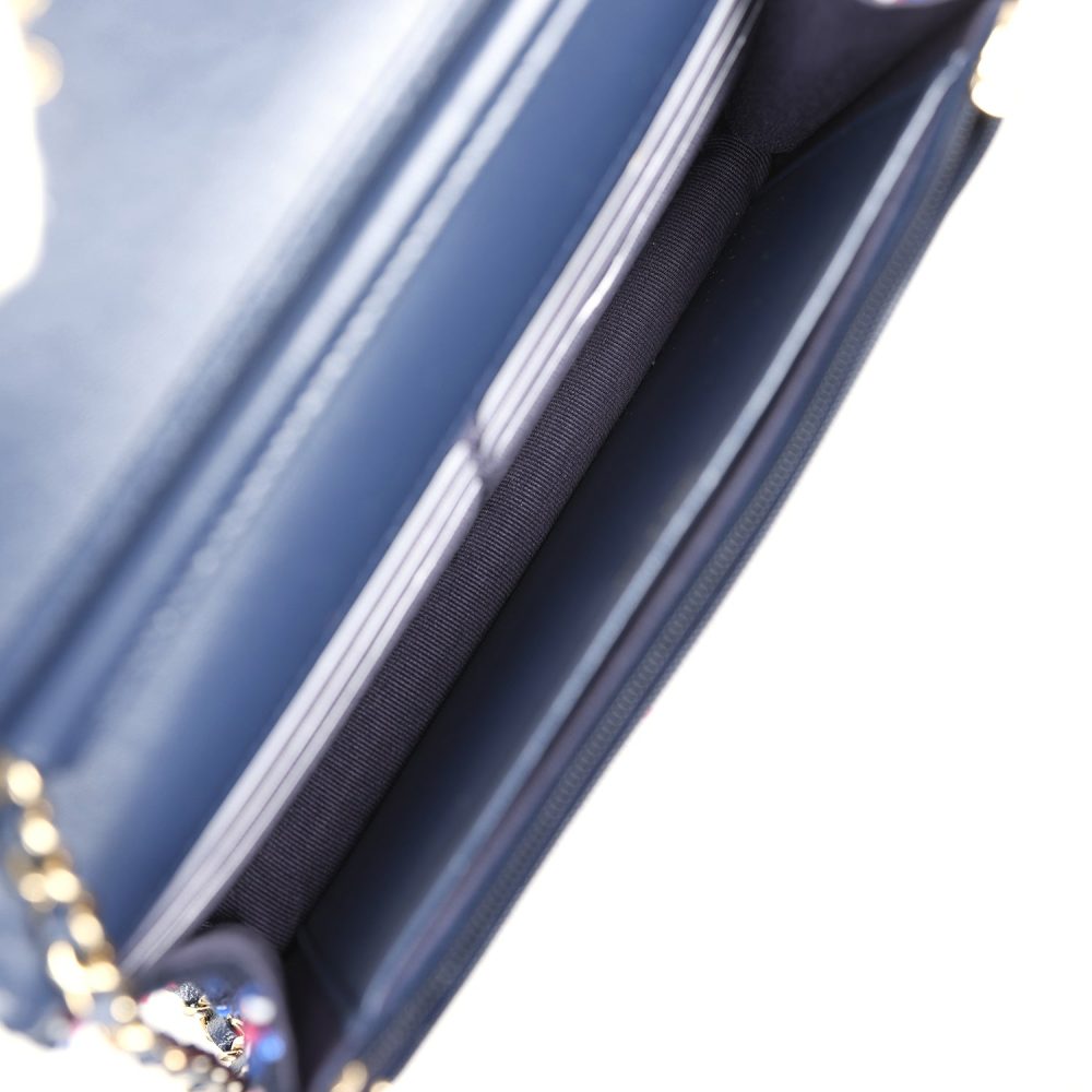 Chanel Wallet On Chain WOC Navy Multicolored Tweed Gold Hardware - Image 10