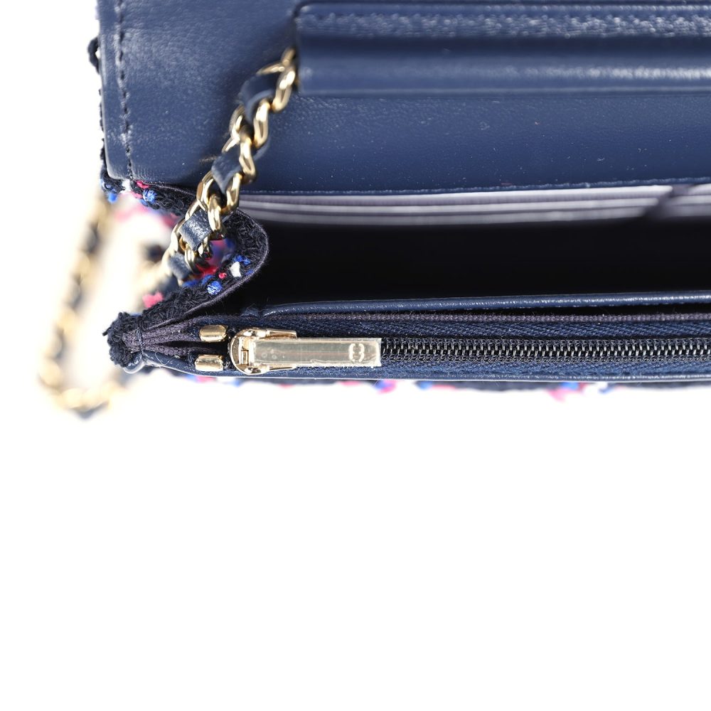 Chanel Wallet On Chain WOC Navy Multicolored Tweed Gold Hardware - Image 11