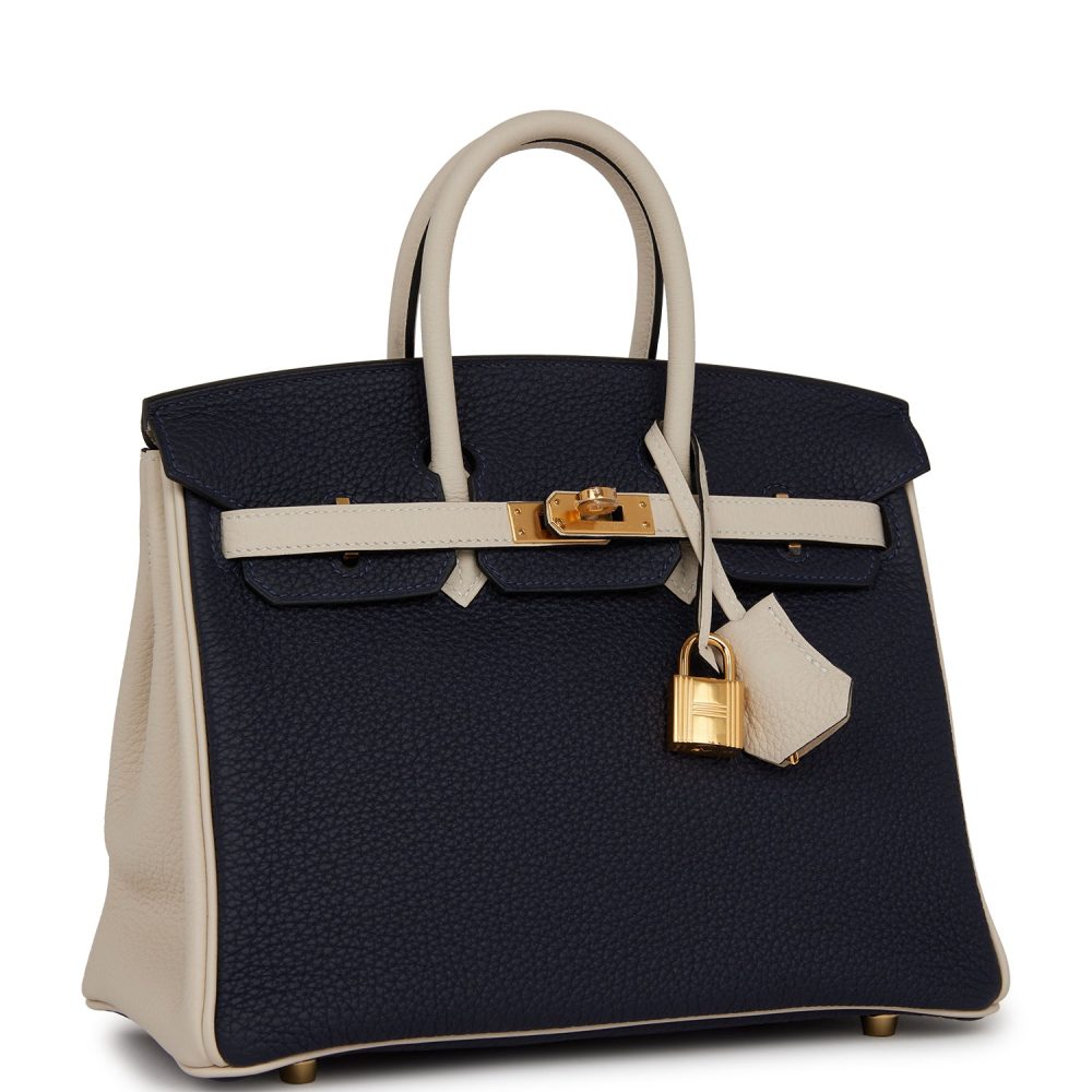 Hermes Special Order (HSS) Birkin 25 Bleu Nuit and Craie Togo Gold Hardware - Image 2