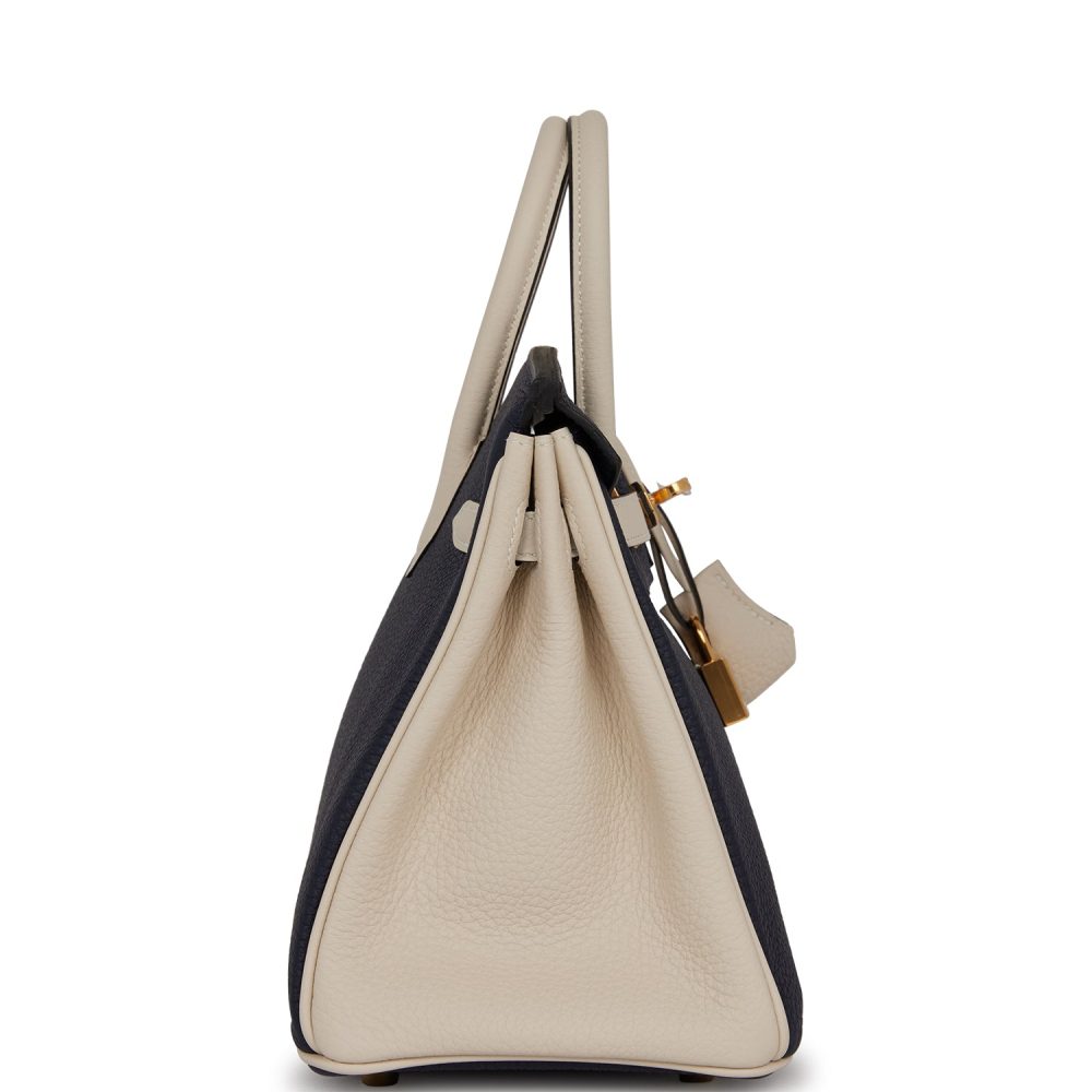 Hermes Special Order (HSS) Birkin 25 Bleu Nuit and Craie Togo Gold Hardware - Image 3