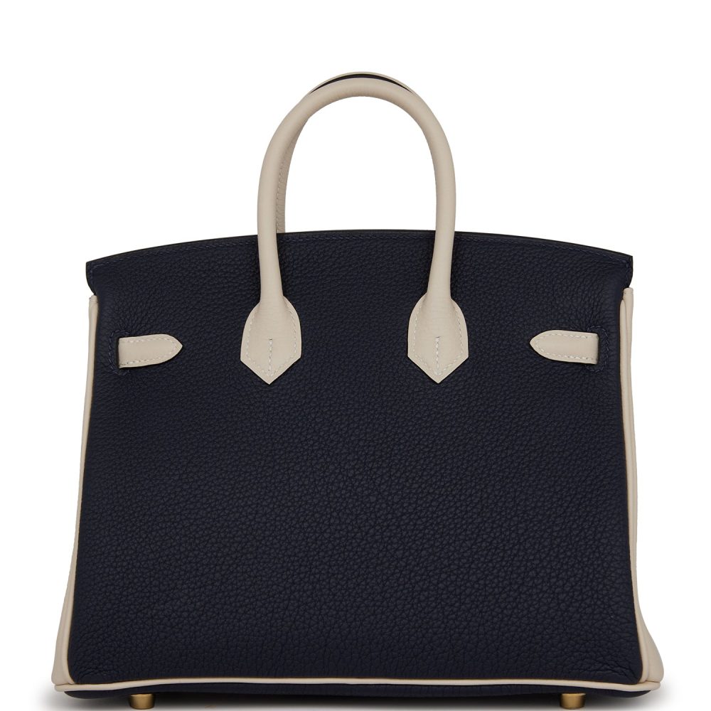 Hermes Special Order (HSS) Birkin 25 Bleu Nuit and Craie Togo Gold Hardware - Image 4