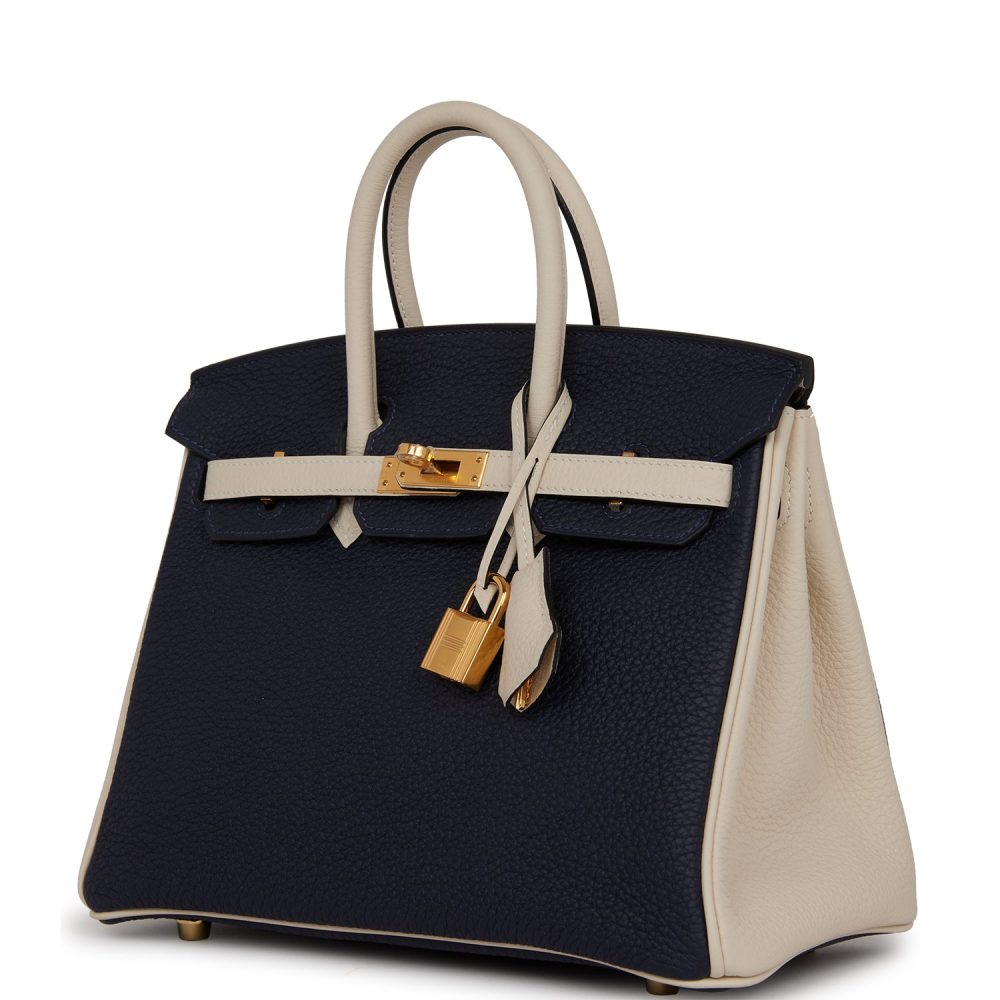 Hermes Special Order (HSS) Birkin 25 Bleu Nuit and Craie Togo Gold Hardware - Image 5