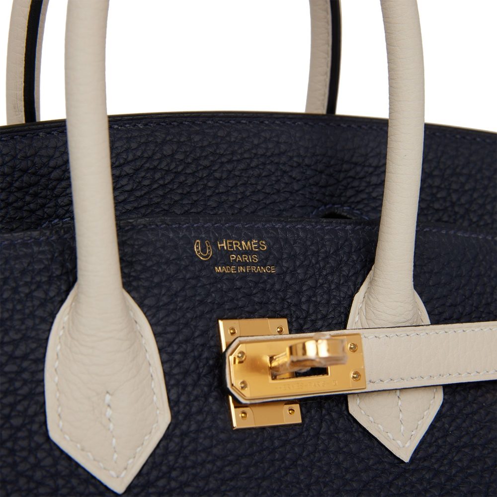 Hermes Special Order (HSS) Birkin 25 Bleu Nuit and Craie Togo Gold Hardware - Image 7