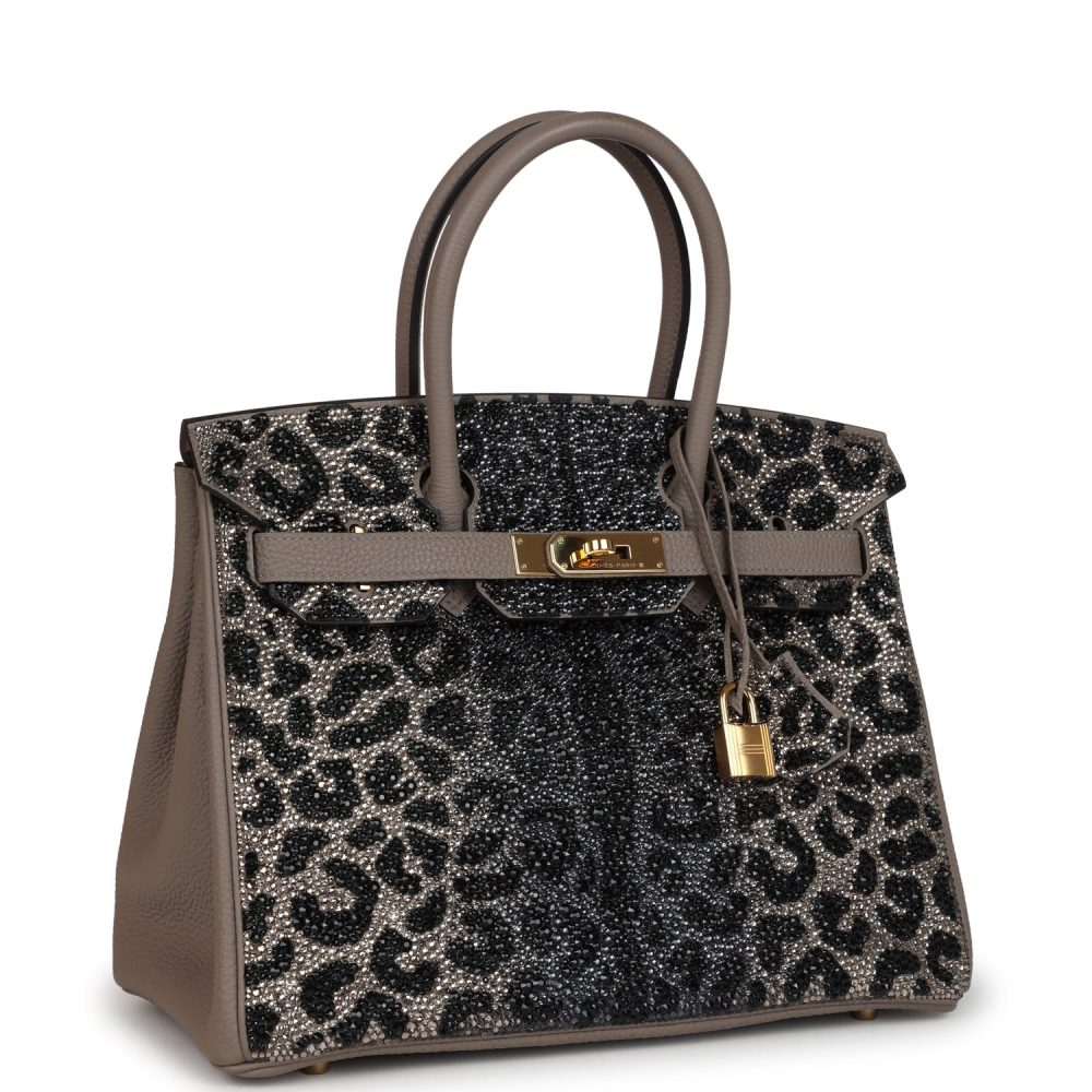 Custom Leopard Swarovski Crystal Hermes Birkin 30 Gris Asphalte Togo Gold Hardware - Image 2