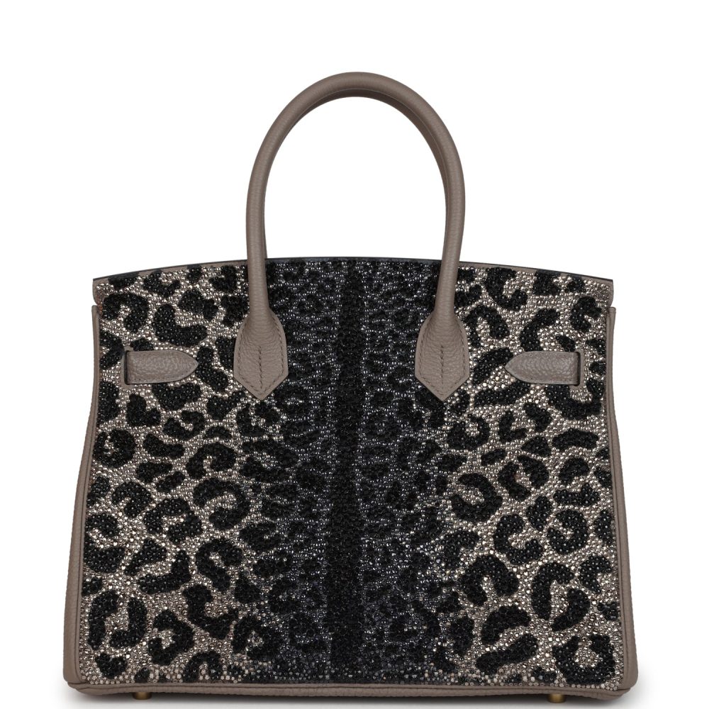 Custom Leopard Swarovski Crystal Hermes Birkin 30 Gris Asphalte Togo Gold Hardware - Image 5