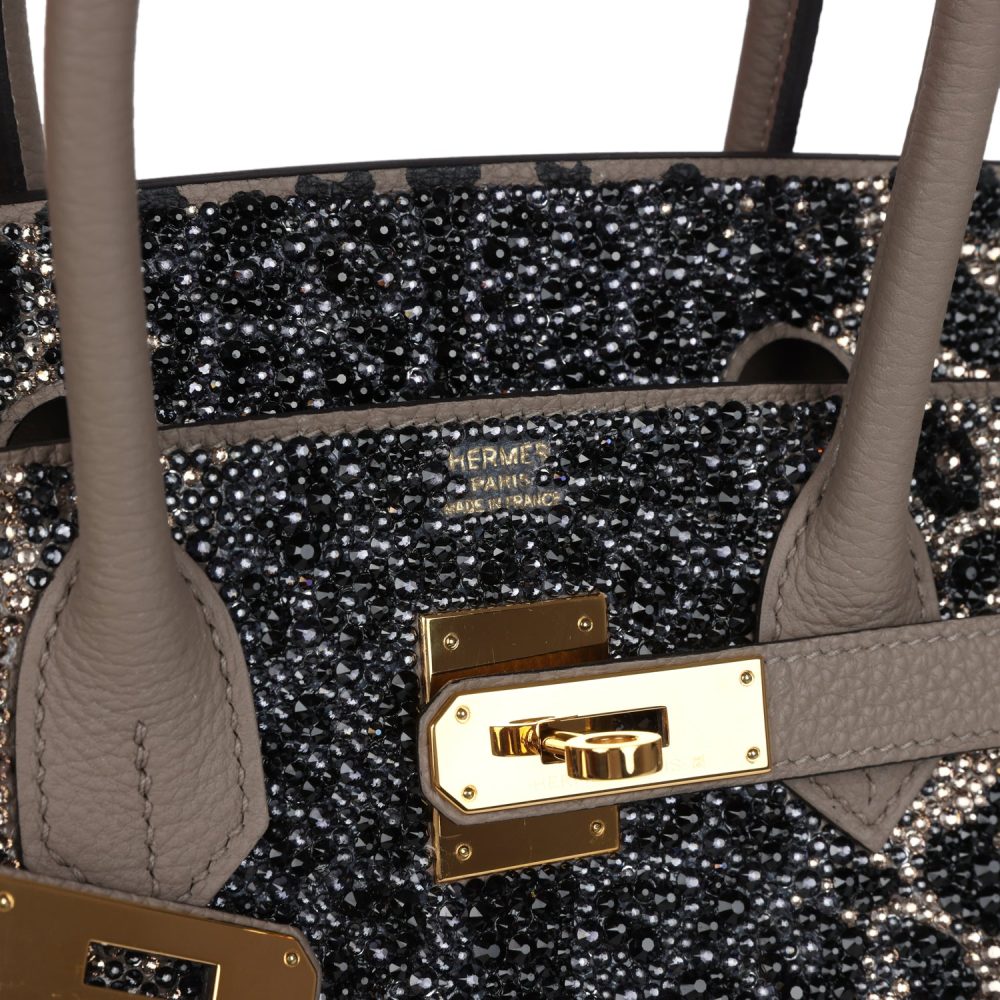 Custom Leopard Swarovski Crystal Hermes Birkin 30 Gris Asphalte Togo Gold Hardware - Image 7