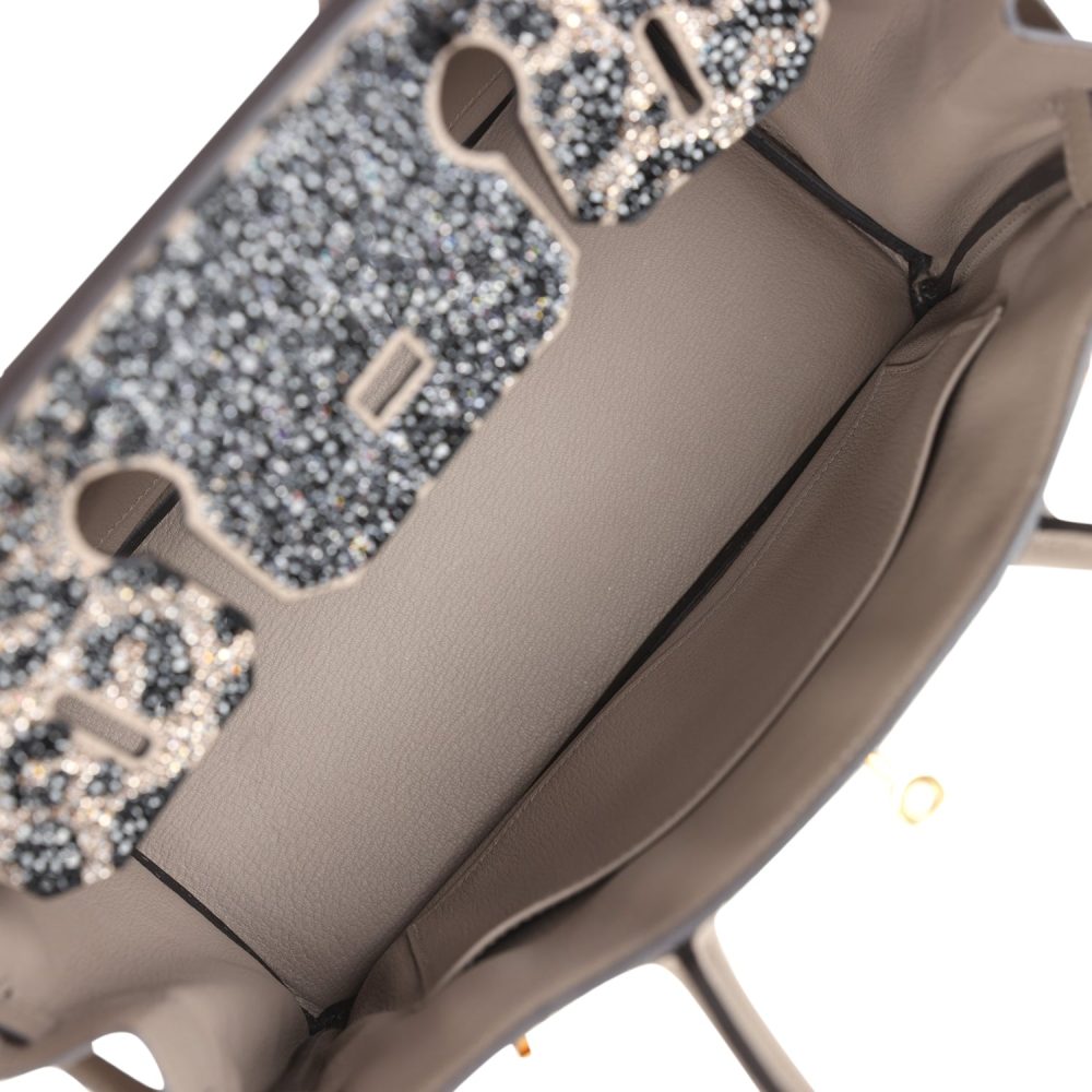 Custom Leopard Swarovski Crystal Hermes Birkin 30 Gris Asphalte Togo Gold Hardware - Image 8