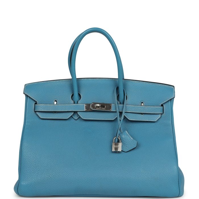 Vintage Hermes Birkin 35 Blue Jean Togo Palladium Hardware