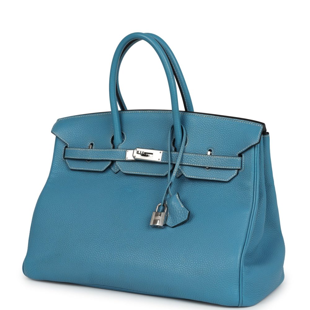 Vintage Hermes Birkin 35 Blue Jean Togo Palladium Hardware - Image 5