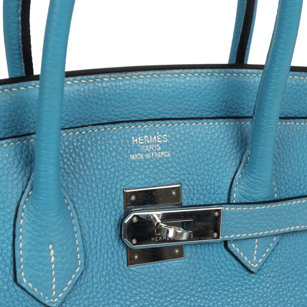 Vintage Hermes Birkin 35 Blue Jean Togo Palladium Hardware - Image 7