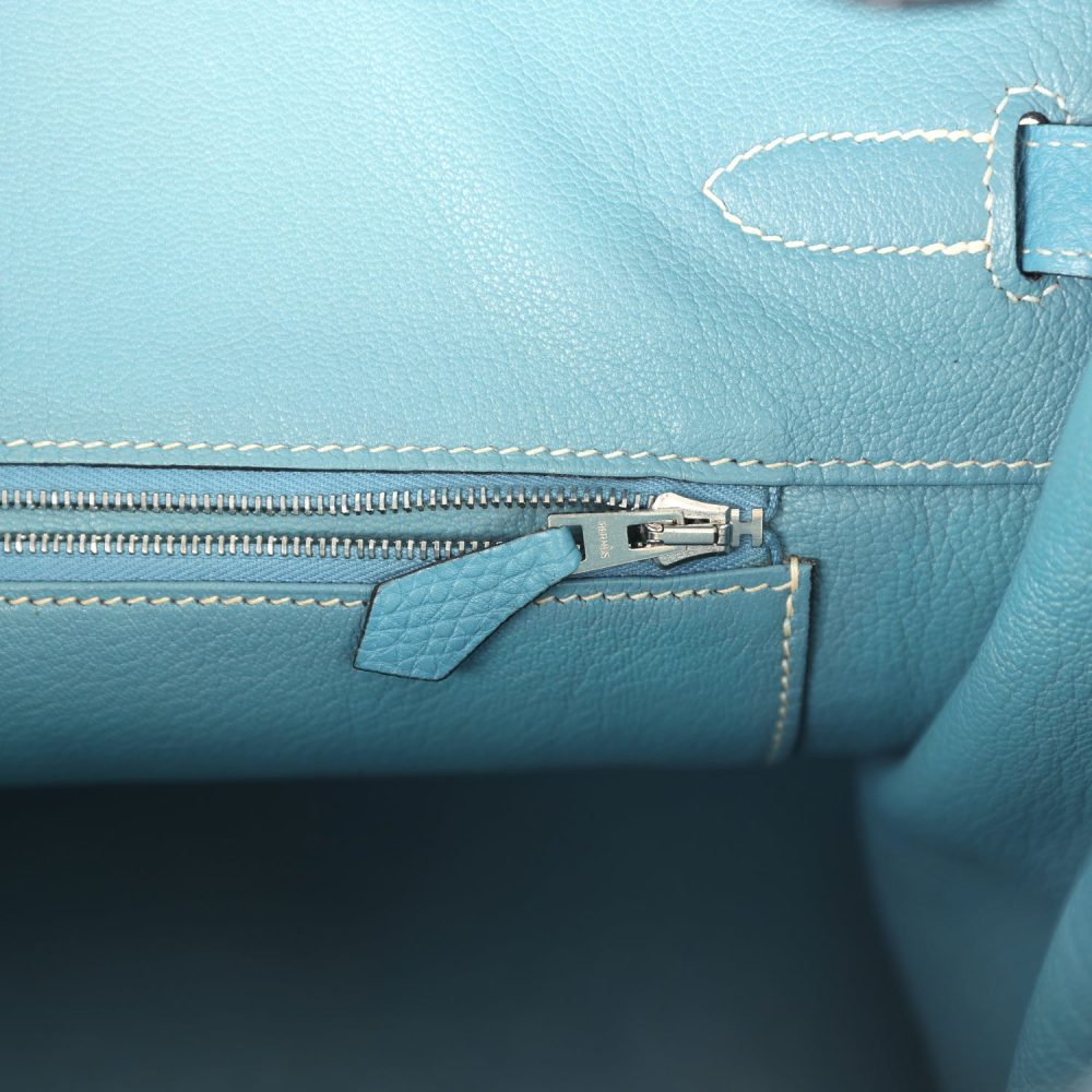 Vintage Hermes Birkin 35 Blue Jean Togo Palladium Hardware - Image 9