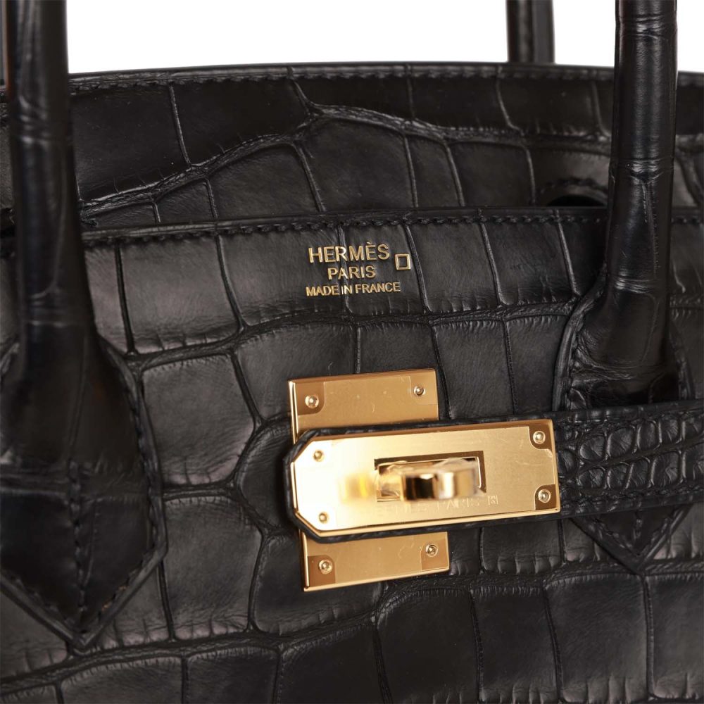 Hermes Birkin 30 Black Matte Alligator Gold Hardware - Image 7