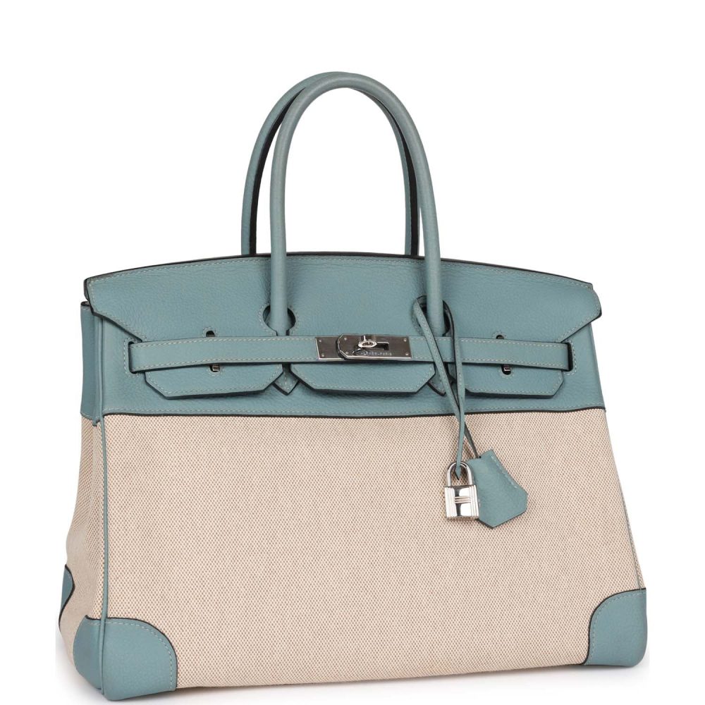 Pre-owned Hermes Birkin 35 Toile H and Ciel Clemence Palladium Hardware - Image 2