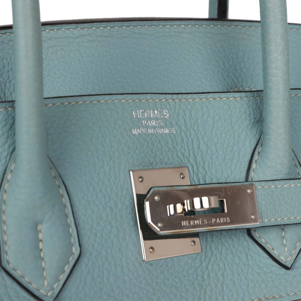 Pre-owned Hermes Birkin 35 Toile H and Ciel Clemence Palladium Hardware - Image 7