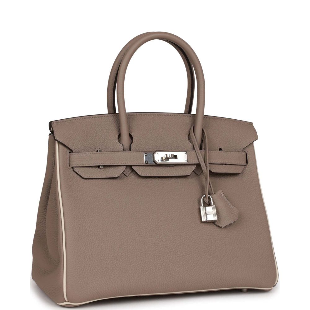 Pre-owned Hermes Special Order (HSS) Birkin 30 Gris Tourterelle and Craie Togo Palladium Hardware - Image 2