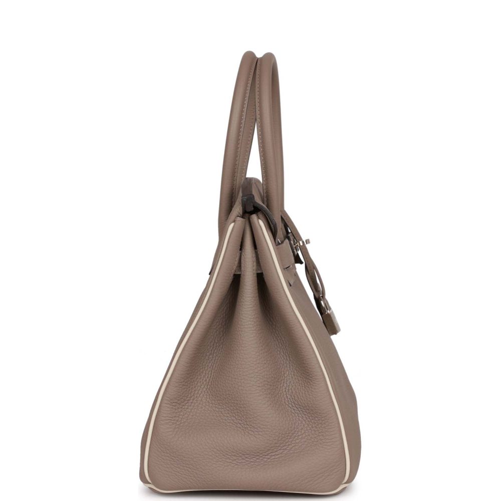 Pre-owned Hermes Special Order (HSS) Birkin 30 Gris Tourterelle and Craie Togo Palladium Hardware - Image 3