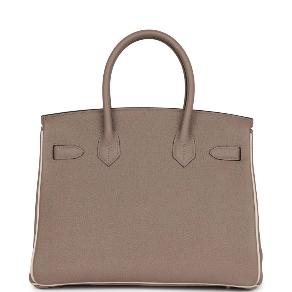 Pre-owned Hermes Special Order (HSS) Birkin 30 Gris Tourterelle and Craie Togo Palladium Hardware - Image 4