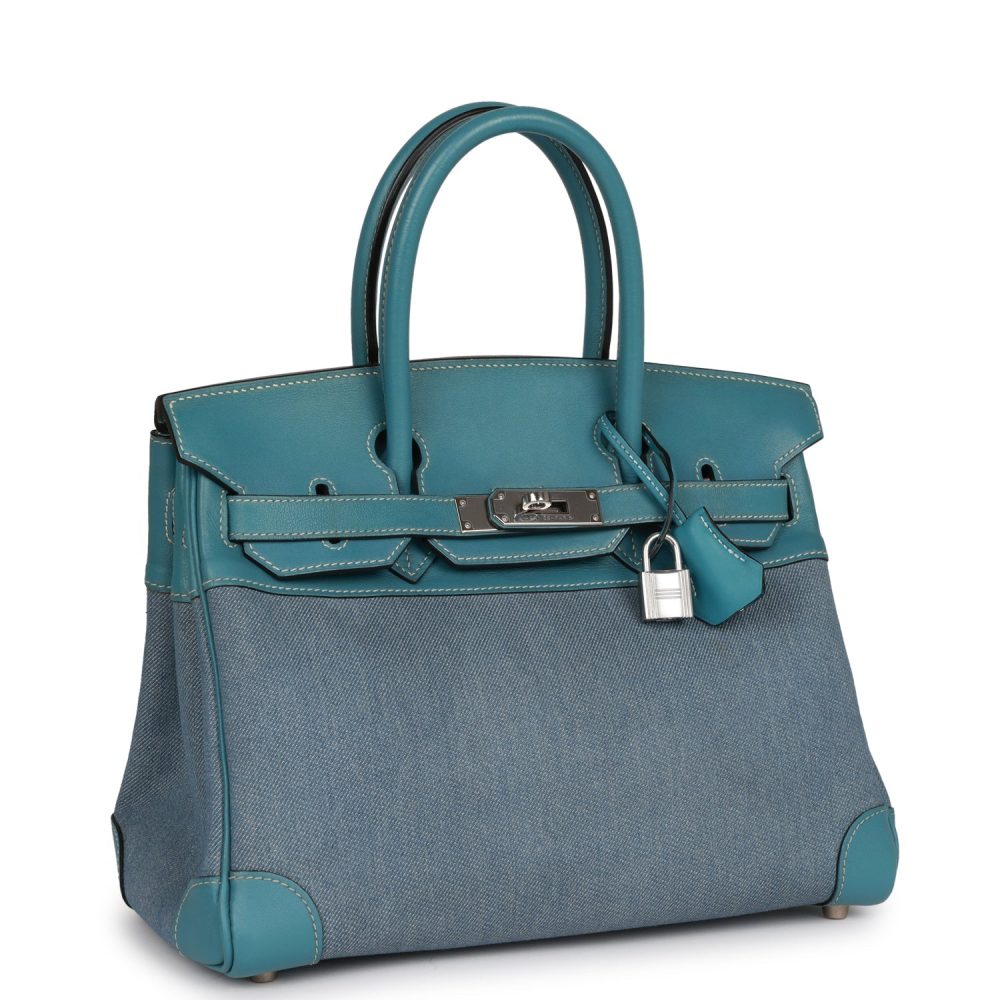 Vintage Hermes Birkin 30 Denim and Blue Jean Gulliver Palladium Hardware - Image 2