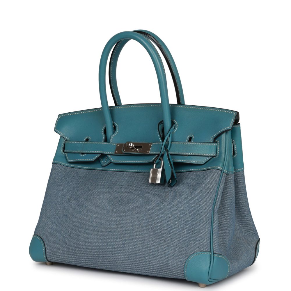 Vintage Hermes Birkin 30 Denim and Blue Jean Gulliver Palladium Hardware - Image 5